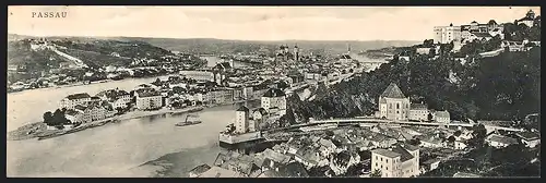 Klapp-AK Passau, Panorama mit Dampfer