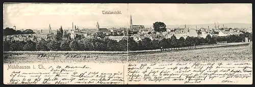 Klapp-AK Mühlhausen i. Thür., Panoramablick mit Dom