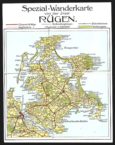 Klapp-AK Bergen /Rügen, Landkarte der Insel mit Stralsund