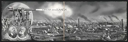 Klapp-AK Essen, Krupps Fabrik, Friedrich Alfred und Alfred Krupp, Kanone