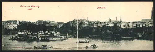 Klapp-AK Hamburg-St.Georg, Teilansicht mit Gasthaus Alsterlust