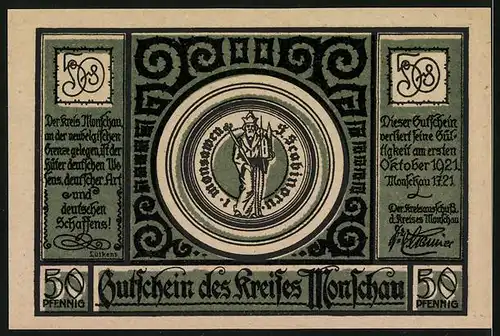 Notgeld Monschau 1921, 50 Pfennig, Landkarte mit Umgebung