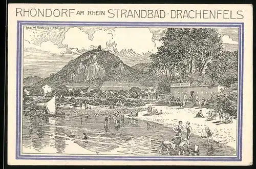 Notgeld Bad Honnef 1921, 50 Pfennig, Rhöndorf am Rhein Strandbad und Drachenfels
