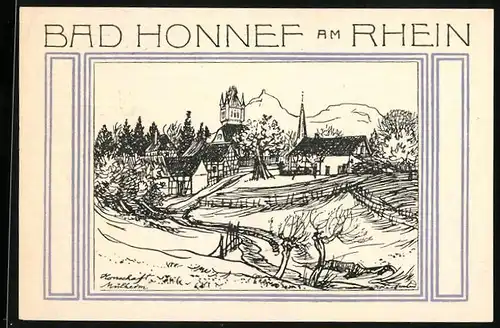 Notgeld Bad Honnef am Rhein 1921, 50 Pfennig, Wappen, Ortsansicht im Winter