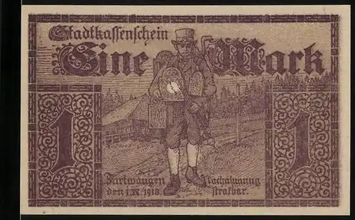 Notgeld Furtwangen 1918, 1 Mark, Wandernder Uhrenhändler