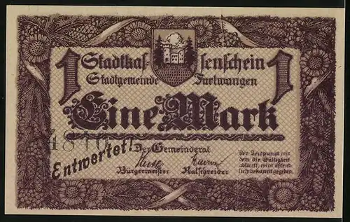 Notgeld Furtwangen 1918, 1 Mark, Wandernder Händler mit Uhren