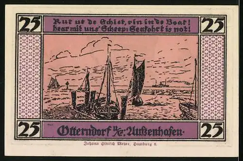 Notgeld Otterndorf u. E., 25 Pfennig, Wappen, Aussenhafen mit Segelschiffen