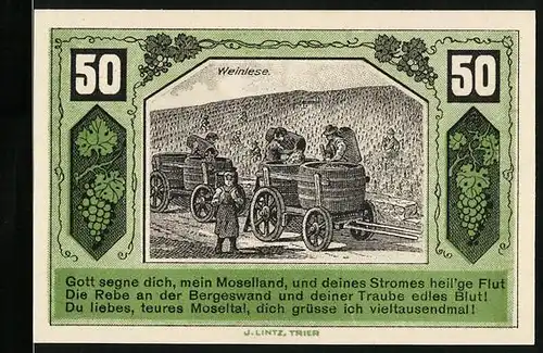 Notgeld Schweich 1921, 50 Pfennig, Bauern bei der Weinlese