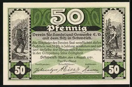 Notgeld Schweich 1921, 50 Pfennig, Bauern bei der Weinlese