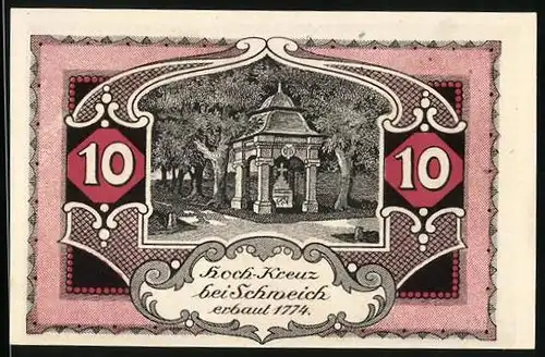 Notgeld Schweich 1921, 10 Pfennig, Am Hoch-Kreuz, Schmied bei der Arbeit