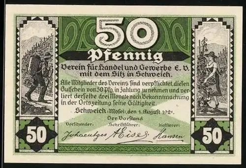 Notgeld Schweich 1921, 50 Pfennig, Paar bei der Weinlese