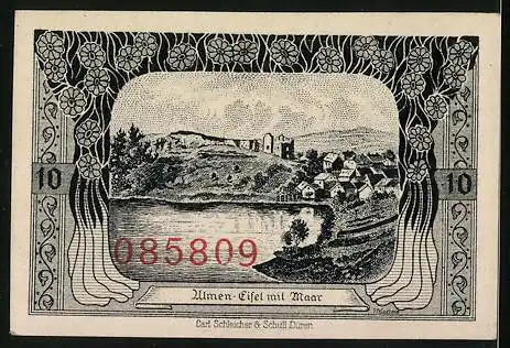 Notgeld Cochem 1921, 10 Pfennig, Moselaner im 17. Jahrh. Ruine Stubben Bremm, Ulmen-Eifel