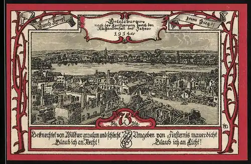 Notgeld Ortelsburg 1920, 75 Pfennig, Blick auf die Stadt, Wappen