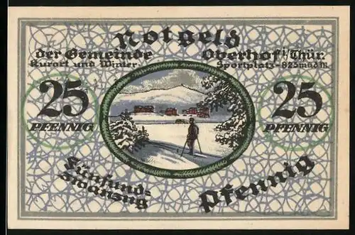 Notgeld Oberhof i. Thür. 1919, 25 Pfennig, Skifahrer im Schnee