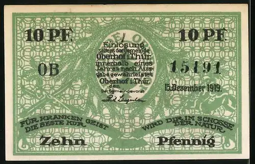 Notgeld Oberhof i. Thür. 1919, 10 Pfennig, Blick auf das Denkmal am Rennsteig