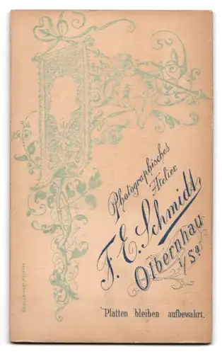 Fotografie F. E. Schmidt, Olbernhau i. S., Junger Herr mit Mittelscheitel und verschränkten Armen
