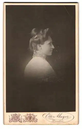 Fotografie Otto Mayer, Dresden, Pragerstr. 38, Schöne junge Dame mit Hochsteckfrisur im Profil