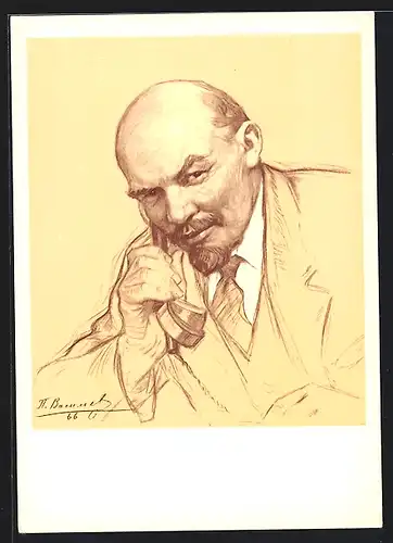 Künstler-AK Lenin im Anzug mit Telefon in der Hand
