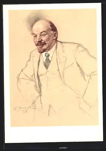 Künstler-AK Lenin lächelt im hellen Anzug
