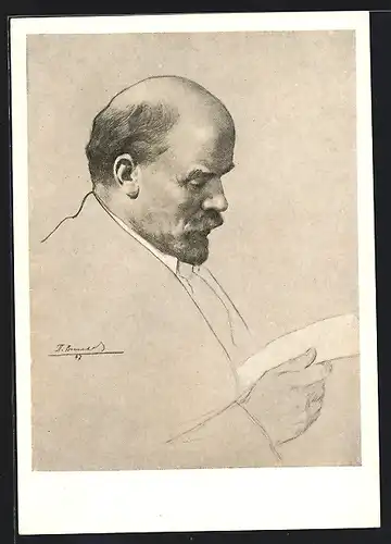 Künstler-AK Lenin liest einen Brief