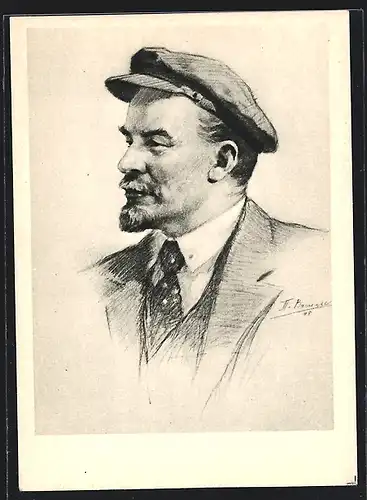 Künstler-AK Lenin in Anzug und Krawatte im Profil