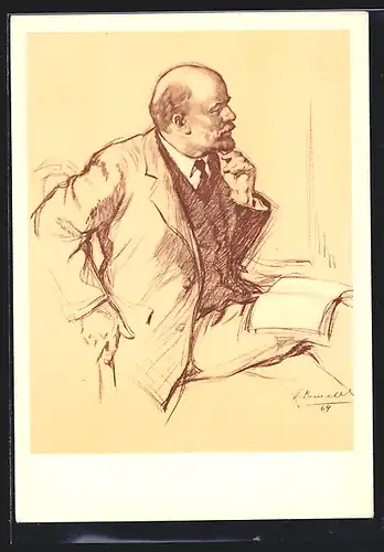 Künstler-AK Lenin mit aufgeschlagenem Buch