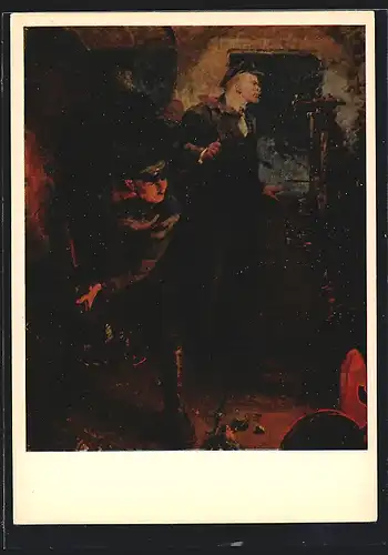 Künstler-AK Lenin beim Kohle schaufeln auf einem Schiff