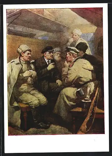 Künstler-AK Lenin mit seinen Soldaten auf der Reise