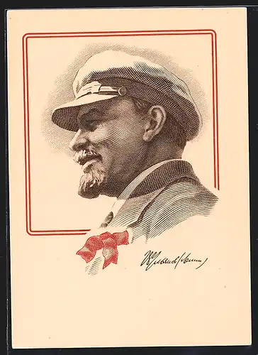 Künstler-AK Lenin lächelt im Anzug im Profil