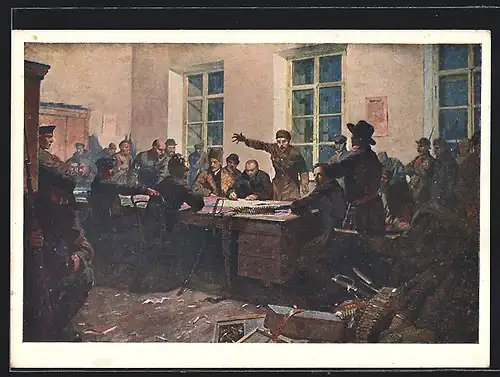 Künstler-AK Heerführer bei einer Besprechung während der Revolution 1917