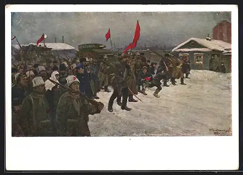 Künstler-AK Februarrevolution 1917, Nach Gemälde von I. A. Vladimirof, Rote Brigaden