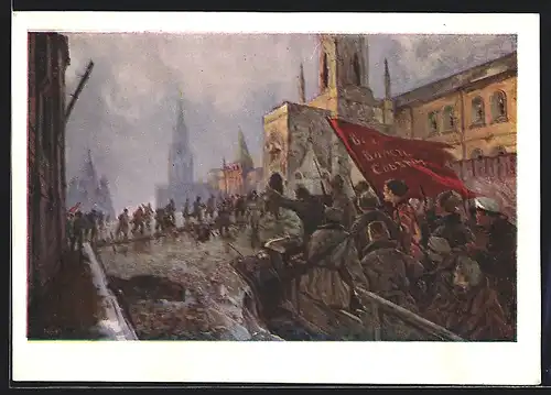 Künstler-AK Soldaten und Volk in Moskau zur Revolution 1917
