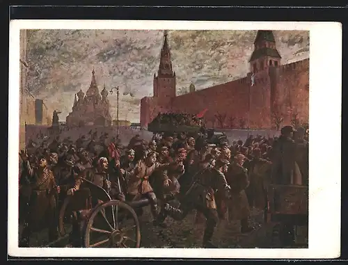 Künstler-AK Volk und Soldaten stürmen den Kreml, Revolution 1917