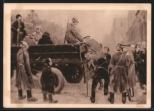 Künstler-AK L`arrét des généraux en Février, Revolution 1917