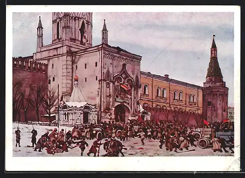 Künstler-AK Vor dem Einzug in den Kreml, Revolution 1917
