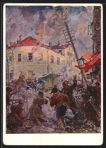 Künstler-AK Near the Nikitsky Arch in the days of October, Revolution 1917