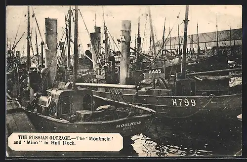 AK Doggerbank-Zwischenfall 1904, Russian Outrage, The Moulmein and Mino in Hull Dock