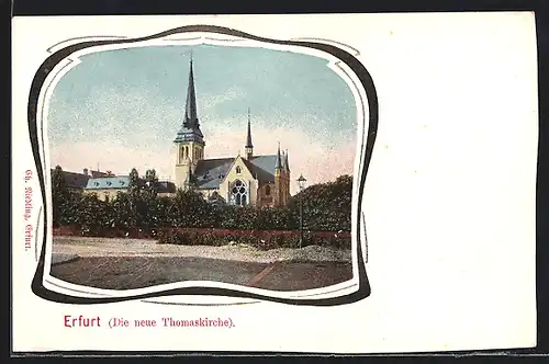 Passepartout-AK Erfurt, Neue Thomaskirche mit Umgebung