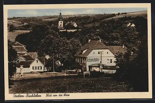 AK Stedten-Bischleben, Blick von der Wiese, Gasthaus