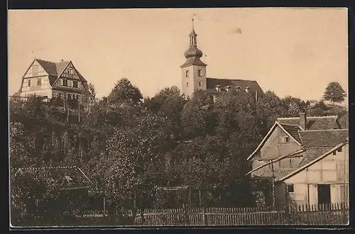 AK Möbisburg, Blick auf Kirche und Pfarrhaus