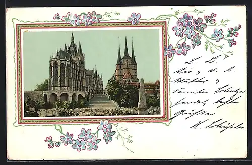 Lithographie Erfurt, Dom und Markt