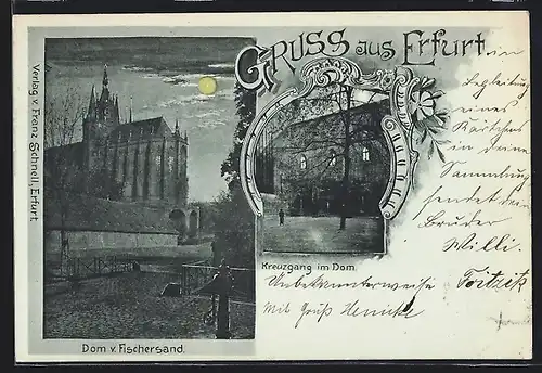 Mondschein-AK Erfurt, Dom v. Fischersand, Kreuzgang