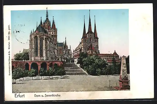 Goldfenster-AK Erfurt, Ansicht des Doms und der Severikirche