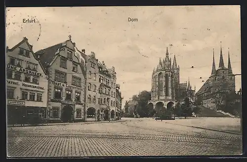 AK Erfurt, Strassenpartie mit Dom und Gasthaus