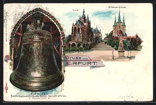 Lithographie Erfurt, St. Severikirche, Gloriosa Glocke, Dom
