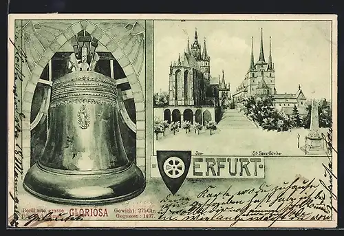 Künstler-AK Erfurt, Dom und St. Severikirche, Grosse Glocke des Domes Gloriosa