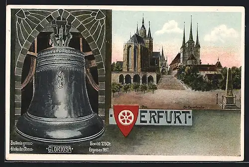AK Erfurt, Dom, St. Severikirche und Glocke des Domes