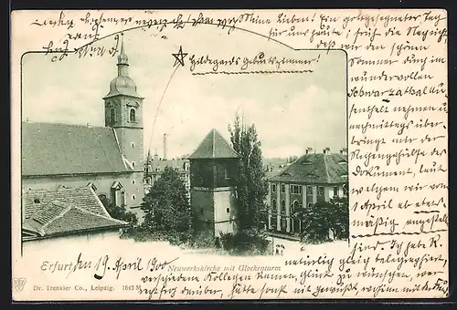 AK Erfurt, Neuwerkskirche mit Glockenturm aus der Vogelschau