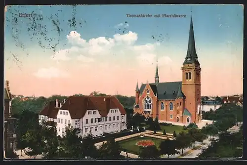 AK Erfurt, Thomaskirche mit Pfarrhäusern, von oben gesehen