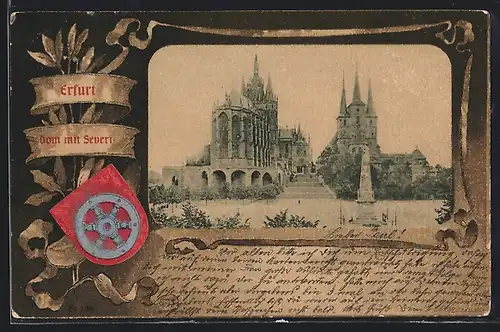 AK Erfurt, Dom mit Severi, Wappen, Passepartout